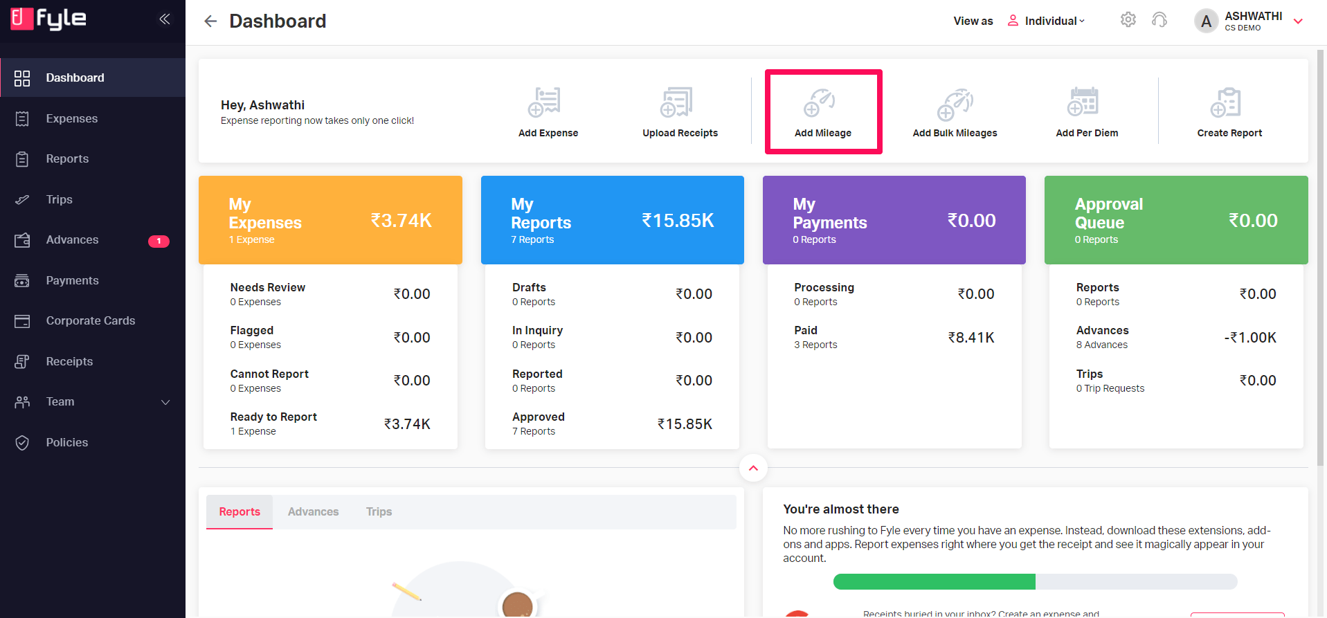 Create mileage expense using web app fleeq.io