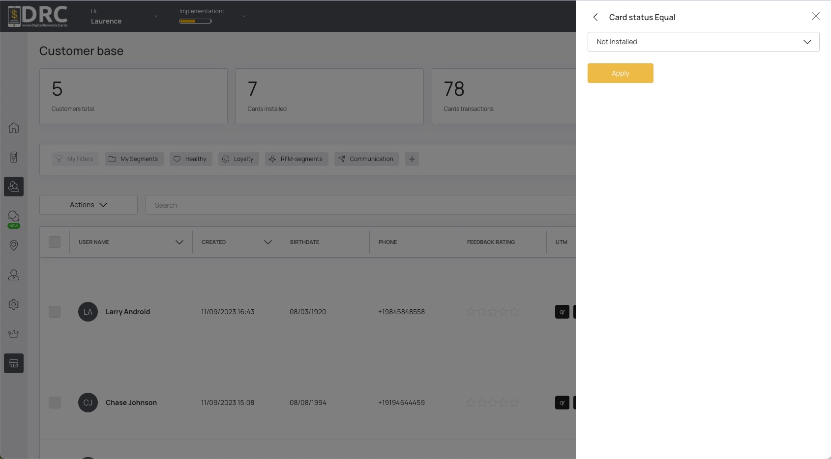 Custom Customer Filters 6 Digital Rewards Cards - Custom Filter Customers