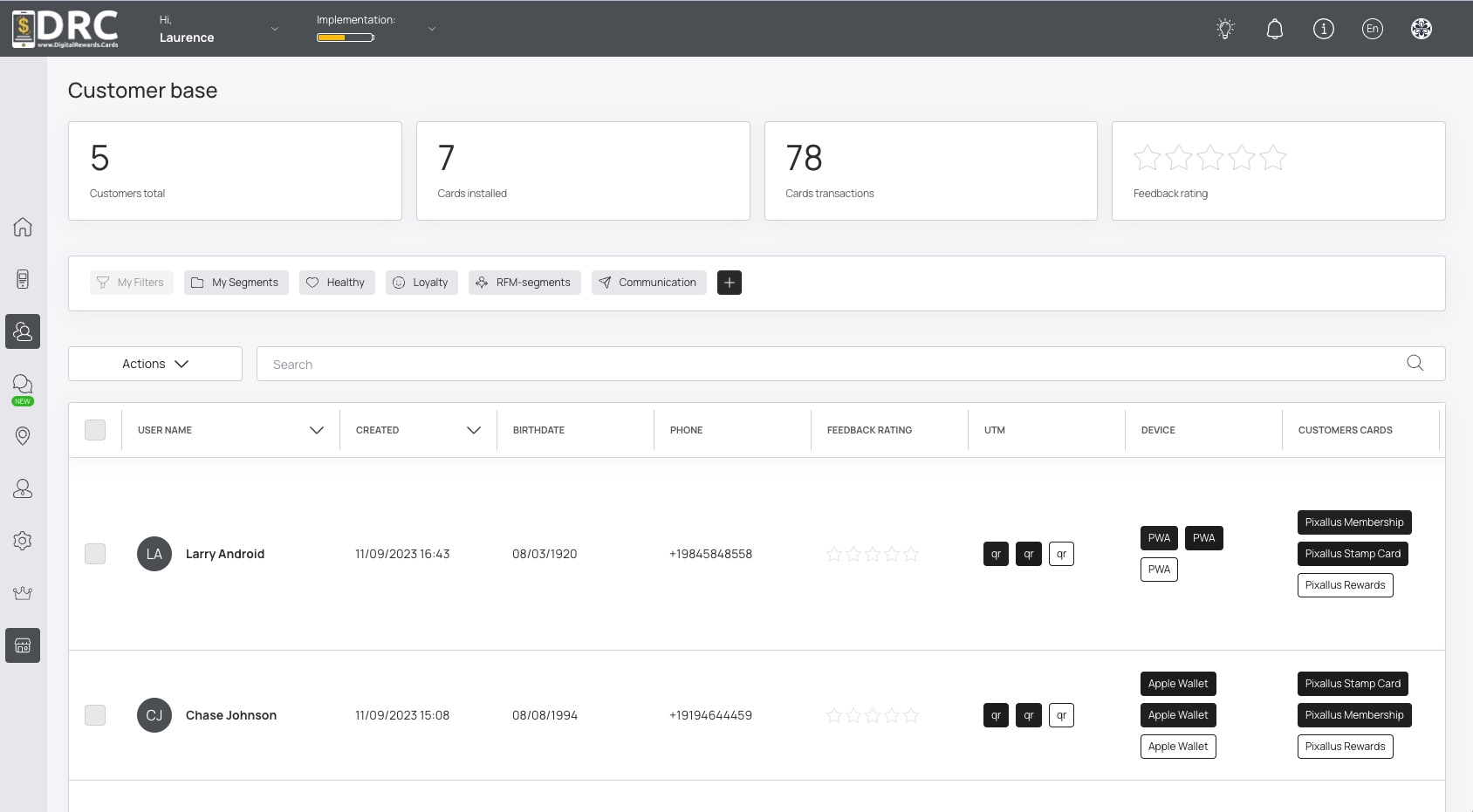 Custom Customer Filters 2 Digital Rewards Cards - Custom Filter Customers