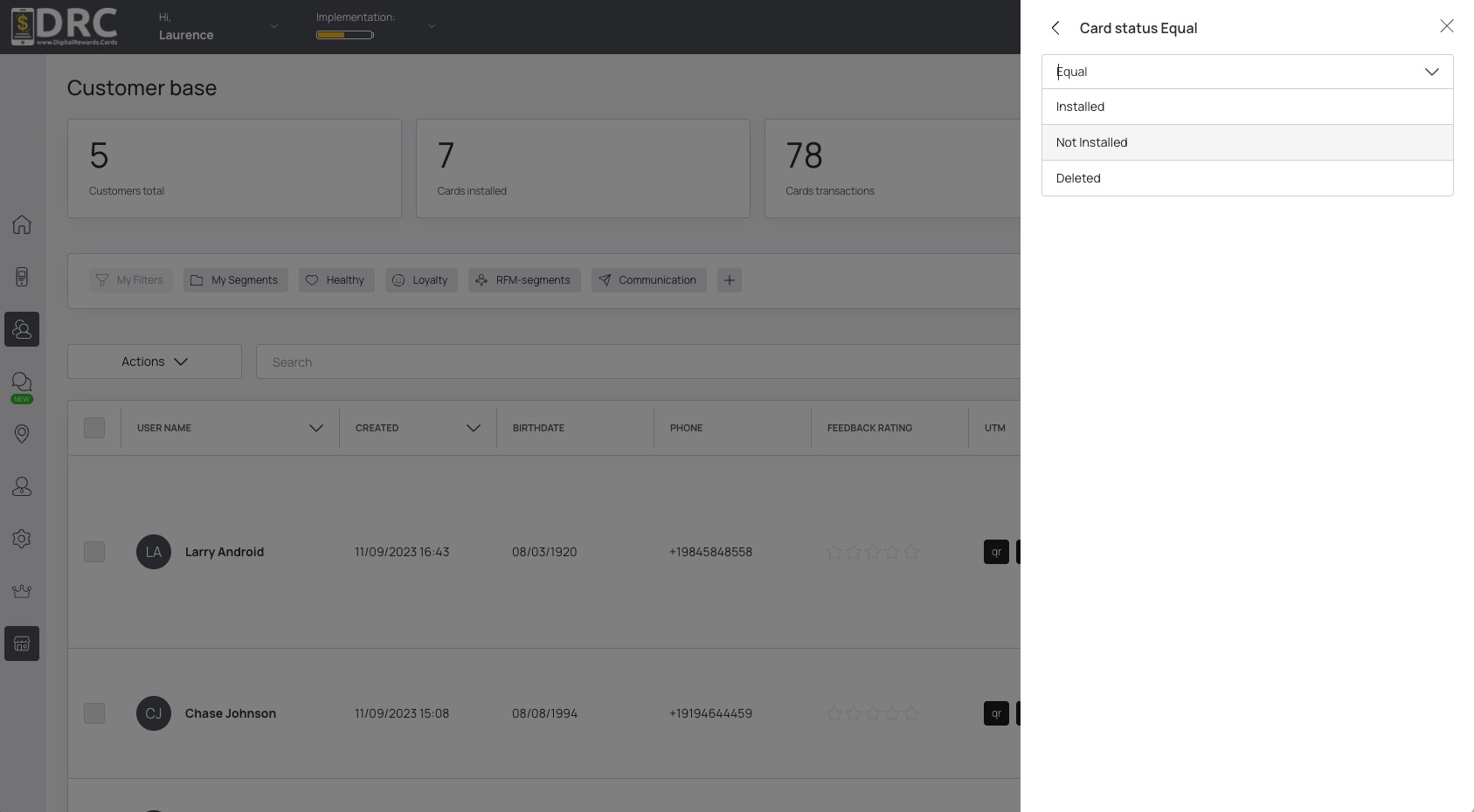 Custom Customer Filters 5 Digital Rewards Cards - Custom Filter Customers