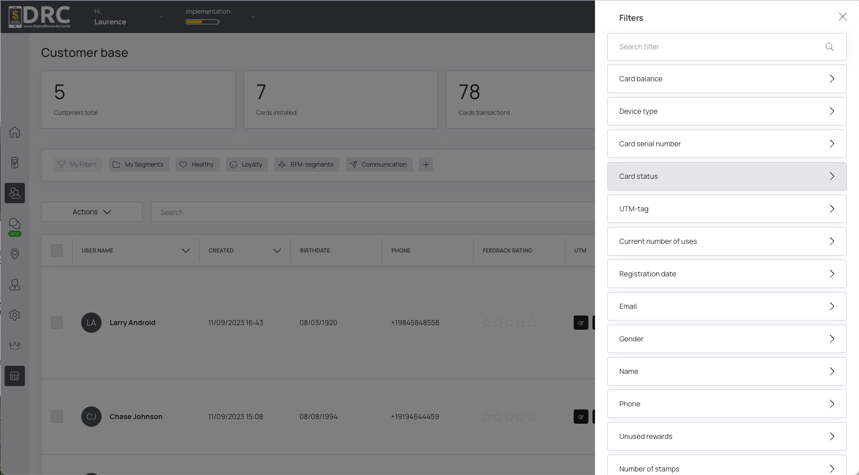Custom Customer Filters 3 Digital Rewards Cards - Custom Filter Customers